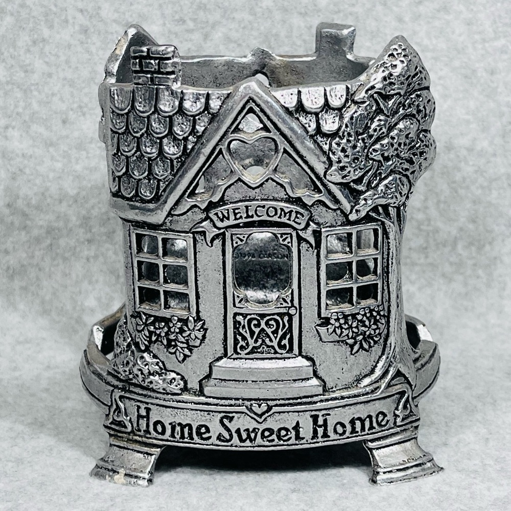 Vintage Yankee Candle Pewter Jar Candle Holder Home Sweet Home Carson 1996